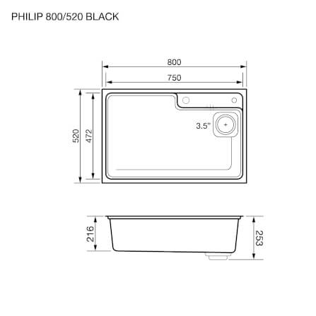อ่างล้างจานหินแกรนิต 1 หลุม EVE PHILIP 800/520 BLACK ขนาด 80 ซม. สีดำ_5